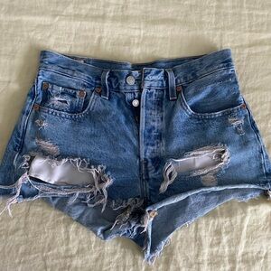 Levi's Blue Distressed Jean Shorts